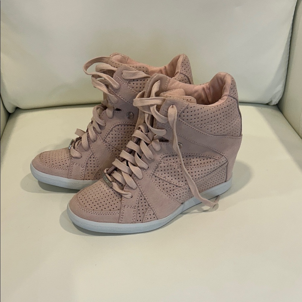Coach Pink Perforated Wedge Sneakers Size 8 1/2, New